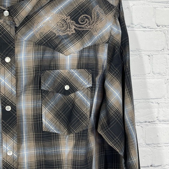 Bit & Bridle Blouse Women 1X Pearl Snaps Button Up Rodeo Western Cowgirl - Picture 6 of 16